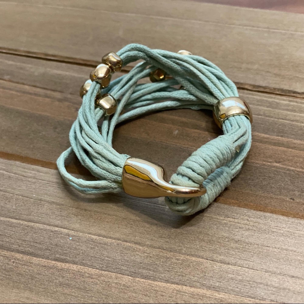 Multistrand Green Cord Bracelet with Gold Accents - Picture 5 of 6